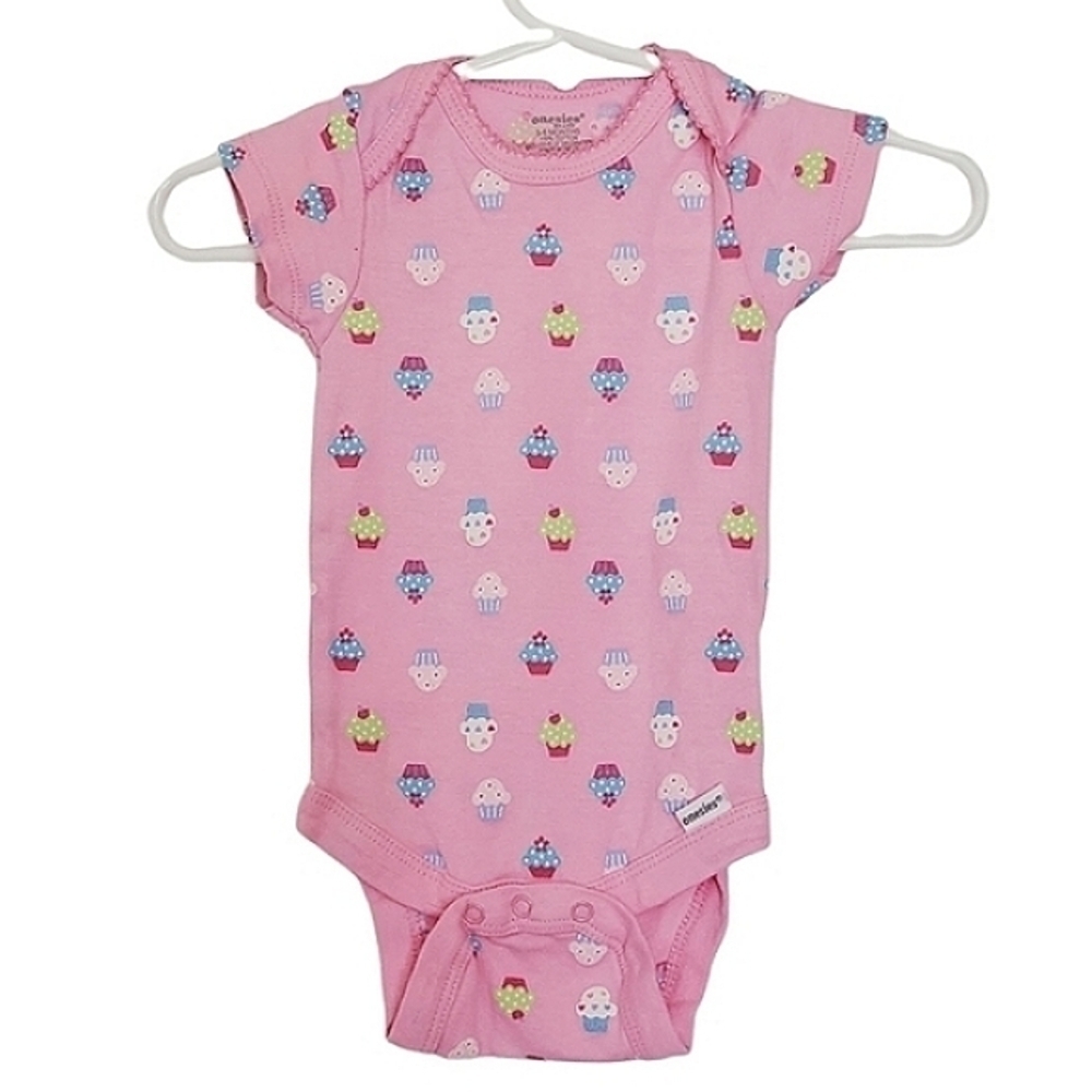 K1071 * Onesies Brand Cupcake Print Bodysuit Pink Size 3-6M